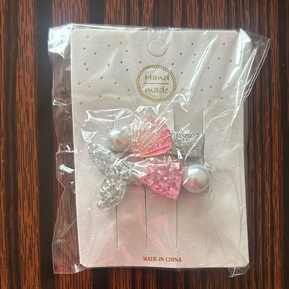 Pink and Silver Hair Clip with Bow and Pearls